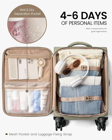 LoveVook Carry On Luggage 22x14x9 Airline Airline Airted ، 22 بوصة ، حقائب Softside مع عجلات الدوار ، حقيبة محمولة خفيفة الوزن مع TSA Lock للنساء ، أمتعة كبيرة لرحلة أعمال السفر in Saudi Arabia