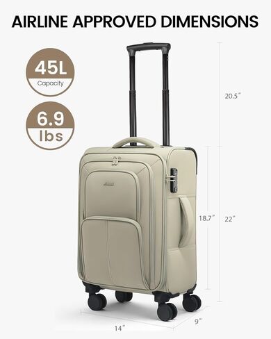 LoveVook Carry On Luggage 22x14x9 Airline Airline Airted ، 22 بوصة ، حقائب Softside مع عجلات الدوار ، حقيبة محمولة خفيفة الوزن مع TSA Lock للنساء ، أمتعة كبيرة لرحلة أعمال السفر in Saudi Arabia