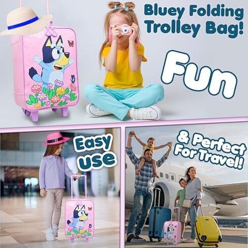 حقيبة Bluey Kids مع عجلات تحمل أمتعة للأولاد ، حقيبة سفر قابلة للطي قابلة للطي قضية صغيرة مع هدايا خفيفة الوزن للأطفال (L18inch x W11.8inch - 15L ، الأزرق) in Saudi Arabia