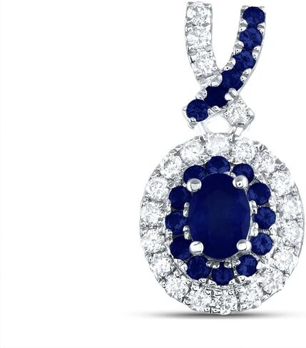 المجوهرات من Lux 14kt الذهب الأبيض 1/8 CTTW Diamond ANA M و 1/10 CTTW جولة الياقوت الأزرق ، 4x3mm الياقوت الأزرق البيضاوي ، قلادة بيضاوية جوهرة طبيعية in Saudi Arabia