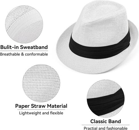 قبعة Trilby Trilby Fedora للرجال نساء النساء في 1920s قبعة بنما قصيرة شاطئ شاطئ شاطئ الصيف مع الفرقة in Kuwait