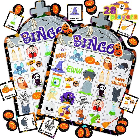 JOYIN 28 Player Halloween Themed Bingo Game Card for School/Family Activities Halloween Party Gifts Halloween Crafts for Classroom School Supplies Board Games in Saudi Arabia