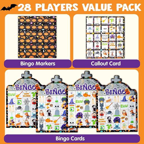 JOYIN 28 Player Halloween Themed Bingo Game Card for School/Family Activities Halloween Party Gifts Halloween Crafts for Classroom School Supplies Board Games in Saudi Arabia