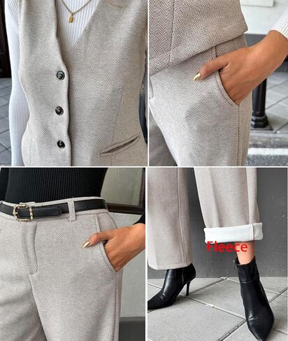 Women's 2 Piece Outfits Wool Blend Vest Waistcoat Dressy Casual Sets Winter Crop Wide Leg Pants Suits in Saudi Arabia