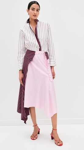 Marques'Almeida Women's Limged Stripes Patchwork Wrap Midi Skirt in Saudi Arabia