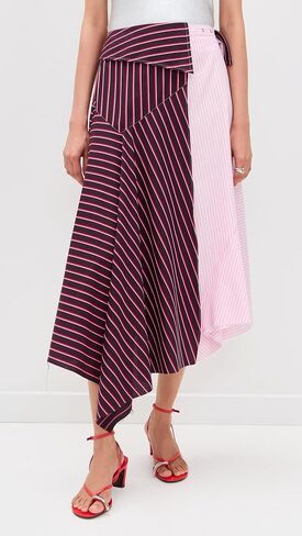 Marques'Almeida Women's Limged Stripes Patchwork Wrap Midi Skirt in Saudi Arabia