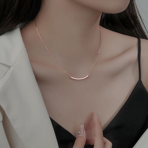 Sluynz Solid 925 Sterling Silver Minimalist Bar Bar Necklace للنساء المراهقات منحني أنبوب شريط قلادة قلادة in Kuwait