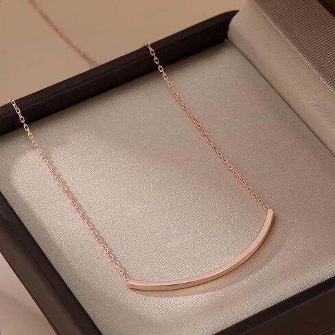 Sluynz Solid 925 Sterling Silver Minimalist Bar Bar Necklace للنساء المراهقات منحني أنبوب شريط قلادة قلادة in Kuwait