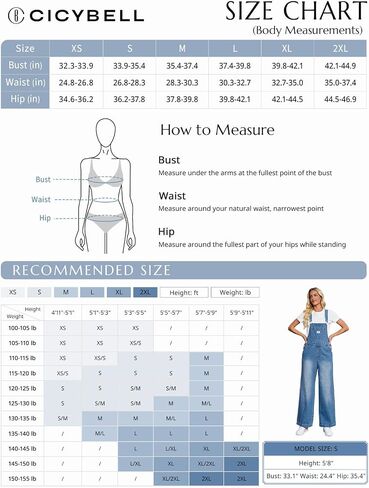 Cicy Bell Women's Denim Bib Overalls Casual Adjustable Strap Wide Leg Jean Jumpsuits Loose Fit Long Rompers with Pockets in Saudi Arabia