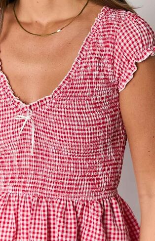 Womens Summer Gingham Rompers V Neck Puff Sleeve Smocked Wide Leg Plaid Shorts Dressy Jumpsuits in Saudi Arabia