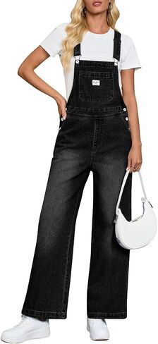 Cicy Bell Women's Denim Bib Overalls Casual Adjustable Strap Wide Leg Jean Jumpsuits Loose Fit Long Rompers with Pockets in Saudi Arabia