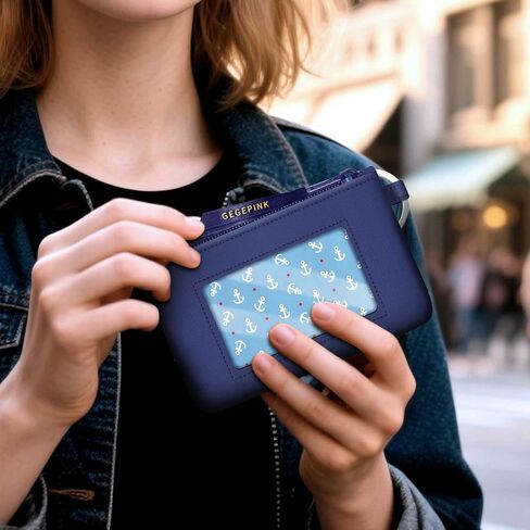 معرف CASE CEYKIAN WALLET مع الحبل RFID الحد الأدنى من كيس عملة معدنية صغيرة مقاومة للمياه مع نافذة هوية واضحة من سوستة زهرة زهرة أسود in Kuwait