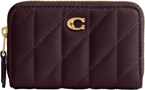 Coach Women's Essential Small Zip Around Card Case in Quilted Pillow Leather, B4/Black Currant in Saudi Arabia