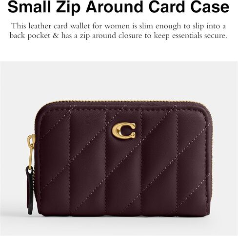 Coach Women's Essential Small Zip Around Card Case in Quilted Pillow Leather, B4/Black Currant in Saudi Arabia