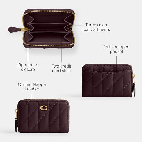 Coach Women's Essential Small Zip Around Card Case in Quilted Pillow Leather, B4/Black Currant in Saudi Arabia