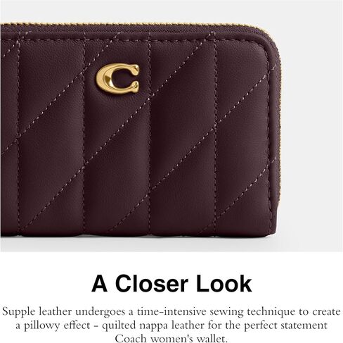 Coach Women's Essential Small Zip Around Card Case in Quilted Pillow Leather, B4/Black Currant in Saudi Arabia