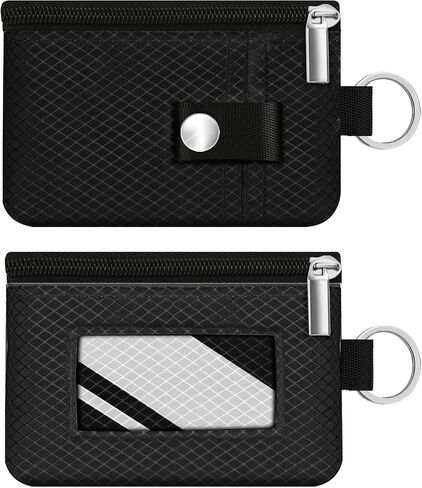 الحد الأدنى RFID يحظر محفظة صغيرة مع نافذة معرف ، محفظة معرف المعرف المقوسة مع حبل الحبل للبطاقات ، النقد ، السفر ، النساء ، الرجال (أسود) in Saudi Arabia
