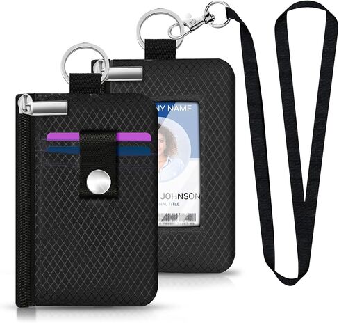 الحد الأدنى RFID يحظر محفظة صغيرة مع نافذة معرف ، محفظة معرف المعرف المقوسة مع حبل الحبل للبطاقات ، النقد ، السفر ، النساء ، الرجال (أسود) in Saudi Arabia