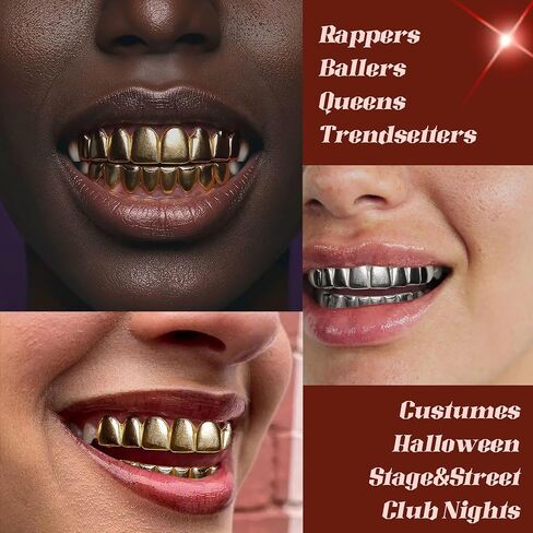 مجموعة شوائح Ubgicig Grillz ، شوايات الأسنان لأسنانك ، رجال الأسنان ، مصاصي الدماء المزيف في عيد الهالوين كبسولات المجوهرات in Kuwait