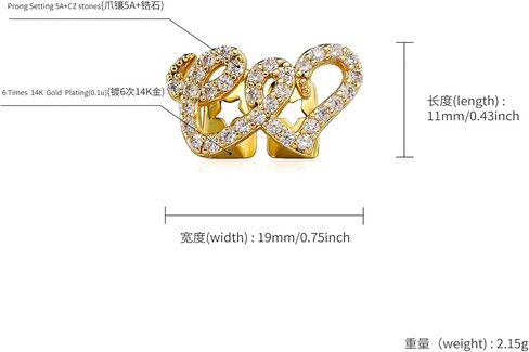 Gold Double Love Copper Micro-Inlaid Zircon Hip-Hop Braces Teeth Grills Tooth Decoration Personality Trend in Saudi Arabia