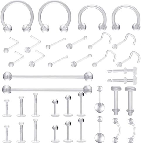 التجنيب الثقب الواضح للرياضة الجراحية - أزرار الأنف الصافية ، حلقات ، أقراط مجوهرات ثقب الشفاه البلاستيكية ، العمودي العمودي ، خدم الغضروف الطبية/الرياضة آمنة بيوفلكس الصناعية للنساء الرجال in Kuwait