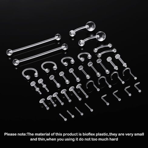 Clear Piercing Retainers for Surgery Sports - Clear Nose Studs, Rings, Earrings Plastic Lip Piercing Jewelry, Vertical Labret, Cartilage Retainers Medical/Sport Safe Bioflex Industrial Bar for Women Men in Kuwait