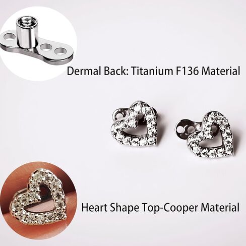 Dermal Top Heart-Shaped with Clear CZ and Titanium F136 Dermal Piercing Jewelry Base, 2 Pack in Saudi Arabia