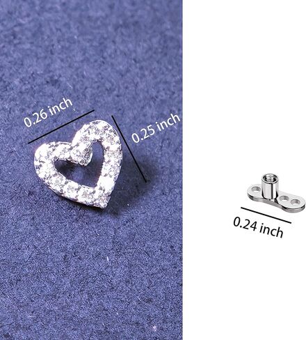 Dermal Top Heart-Shaped with Clear CZ and Titanium F136 Dermal Piercing Jewelry Base, 2 Pack in Saudi Arabia