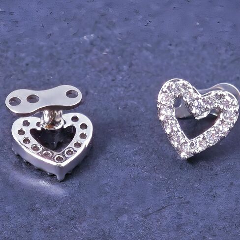 Dermal Top Heart-Shaped with Clear CZ and Titanium F136 Dermal Piercing Jewelry Base, 2 Pack in Saudi Arabia