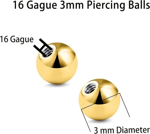 استبدال الذهب كرات ثقب 16G 3MM متوافقة مع الحاجز المربوطة خارجيا ، الأذن ، بيرات لابريت وأداة جرب الكرة الثقب ، 12 قطعة in Saudi Arabia