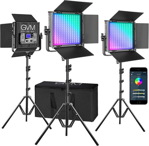 GVM 1500D RGB LED Video Light with Softbox, 75W Video Lighting Kit with Bluetooth Control, 3 Packs Led Panel Light for Photography, YouTube Studio, Broadcasting, 18 Kinds Lighting Scene in Saudi Arabia