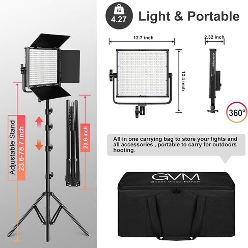 GVM 1500D RGB LED Video Light with Softbox, 75W Video Lighting Kit with Bluetooth Control, 3 Packs Led Panel Light for Photography, YouTube Studio, Broadcasting, 18 Kinds Lighting Scene in Saudi Arabia