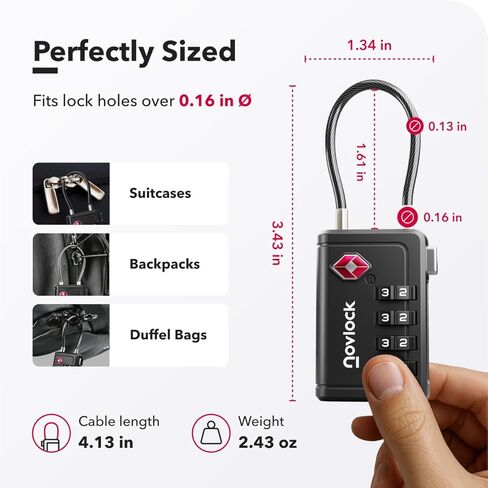 TSA Approved Luggage Locks | Inspection Indicator, 4-Digit Combination, Durable Zinc Alloy | for Suitcases, Backpacks, Travel Bags | Black, 2-Pack in Kuwait