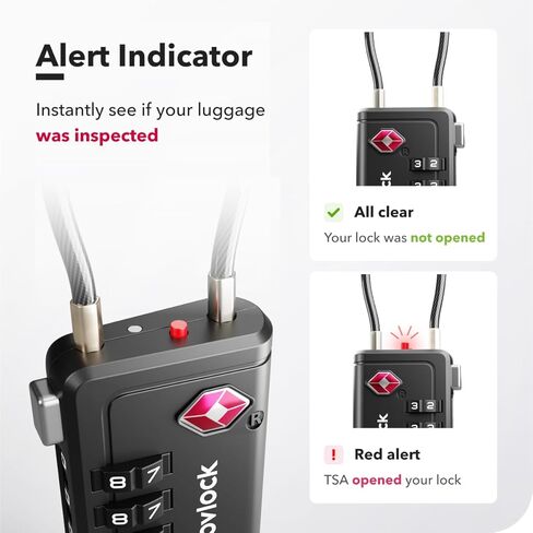 TSA Approved Luggage Locks | Inspection Indicator, 4-Digit Combination, Durable Zinc Alloy | for Suitcases, Backpacks, Travel Bags | Black, 2-Pack in Kuwait
