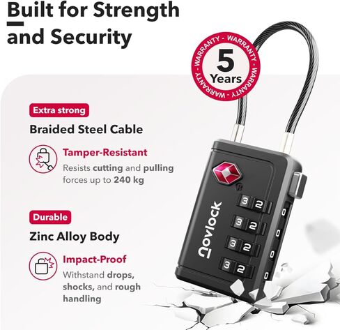 TSA Approved Luggage Locks | Inspection Indicator, 4-Digit Combination, Durable Zinc Alloy | for Suitcases, Backpacks, Travel Bags | Black, 2-Pack in Kuwait