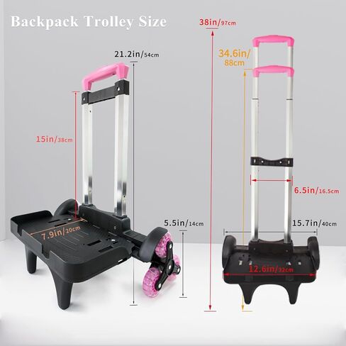 Backpack Trolley Wheeled Cart- Foldable Aluminium Alloy Hand Truck with 3 Wheels and Luggage Strap for Backpacks and Travel Luggage,Backpack Cart with Edge Guard Base,Rolling Backpack Dolly in Saudi Arabia