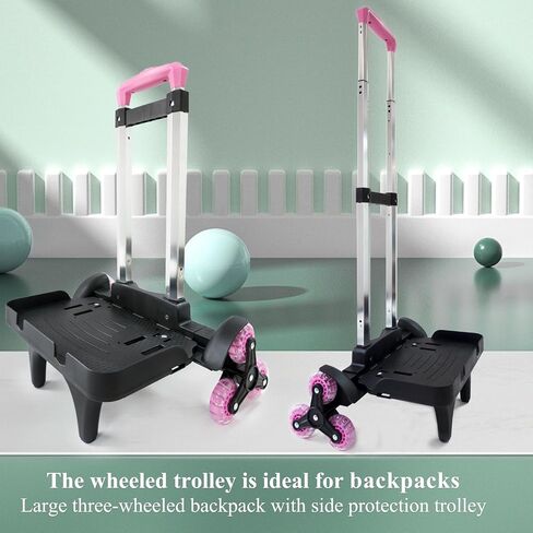 Backpack Trolley Wheeled Cart- Foldable Aluminium Alloy Hand Truck with 3 Wheels and Luggage Strap for Backpacks and Travel Luggage,Backpack Cart with Edge Guard Base,Rolling Backpack Dolly in Saudi Arabia