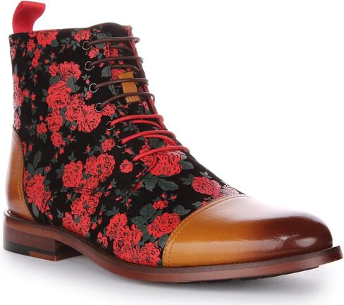 George Men's Lace Up Leather Oxford Toe Floral Print Boots in Kuwait