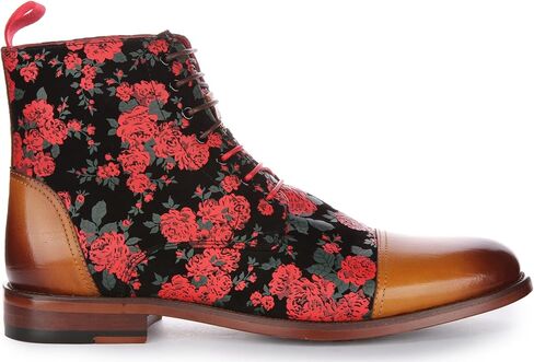 George Men's Lace Up Leather Oxford Toe Floral Print Boots in Kuwait