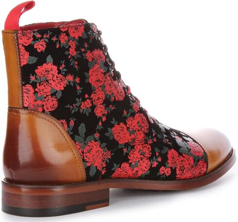 George Men's Lace Up Leather Oxford Toe Floral Print Boots in Kuwait