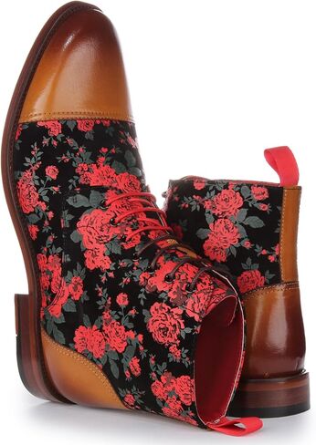 George Men's Lace Up Leather Oxford Toe Floral Print Boots in Kuwait