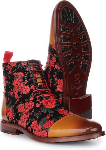 George Men's Lace Up Leather Oxford Toe Floral Print Boots in Kuwait