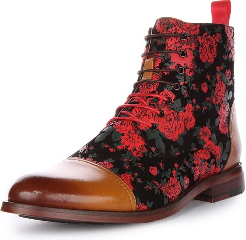 George Men's Lace Up Leather Oxford Toe Floral Print Boots in Kuwait