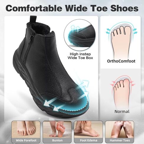 Men's Orthopedic Diabetic Winter Boots: Wide Toe Box Comfortable Arch Support Plantar Fasciitis Leather Dress Oxfords Shoes, Casual Warm Walking Snow Ankle Mid Boots for Foot and Heel Pain Relief in Saudi Arabia