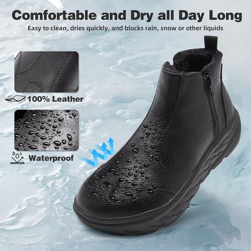 Men's Orthopedic Diabetic Winter Boots: Wide Toe Box Comfortable Arch Support Plantar Fasciitis Leather Dress Oxfords Shoes, Casual Warm Walking Snow Ankle Mid Boots for Foot and Heel Pain Relief in Saudi Arabia