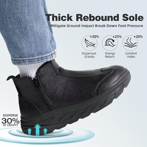 Men's Orthopedic Diabetic Winter Boots: Wide Toe Box Comfortable Arch Support Plantar Fasciitis Leather Dress Oxfords Shoes, Casual Warm Walking Snow Ankle Mid Boots for Foot and Heel Pain Relief in Saudi Arabia