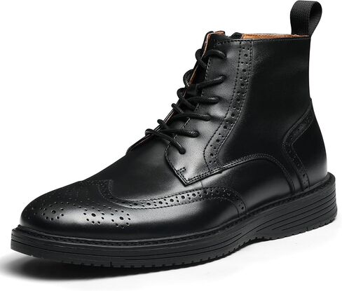 Mens Dress Boots, Genuine Leather Brogue Wingtip Mens Casual Oxford Boots with Side Zipper, Comfortable Formal Lace Up Chukka Ankle Boot for Men in Saudi Arabia