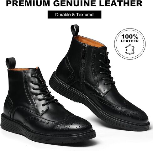 Mens Dress Boots, Genuine Leather Brogue Wingtip Mens Casual Oxford Boots with Side Zipper, Comfortable Formal Lace Up Chukka Ankle Boot for Men in Saudi Arabia