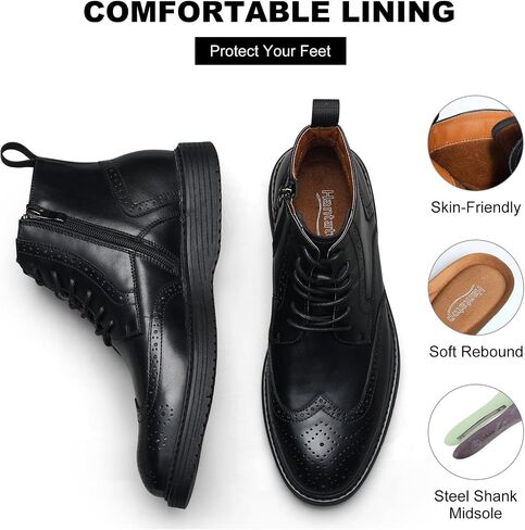 Mens Dress Boots, Genuine Leather Brogue Wingtip Mens Casual Oxford Boots with Side Zipper, Comfortable Formal Lace Up Chukka Ankle Boot for Men in Saudi Arabia