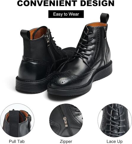 Mens Dress Boots, Genuine Leather Brogue Wingtip Mens Casual Oxford Boots with Side Zipper, Comfortable Formal Lace Up Chukka Ankle Boot for Men in Saudi Arabia